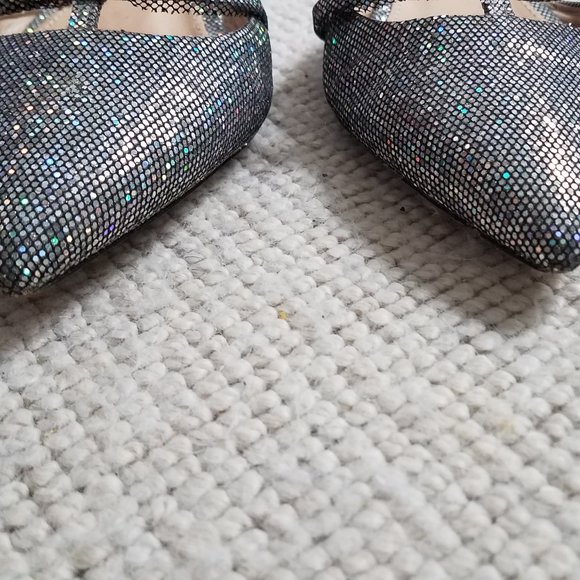 J. Crew Sloan Glitter D'Orsay Flats with mini bow - Silver Metallic - Size 6 - Picture 5 of 12